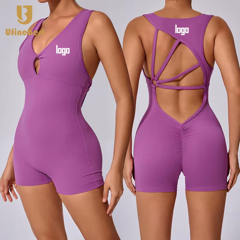 Custom Logo High-Support Gym Fitness Bodysuit & Jumpsuit with Peach Design Beauty Back One-Piece Tight Training Sports Gear