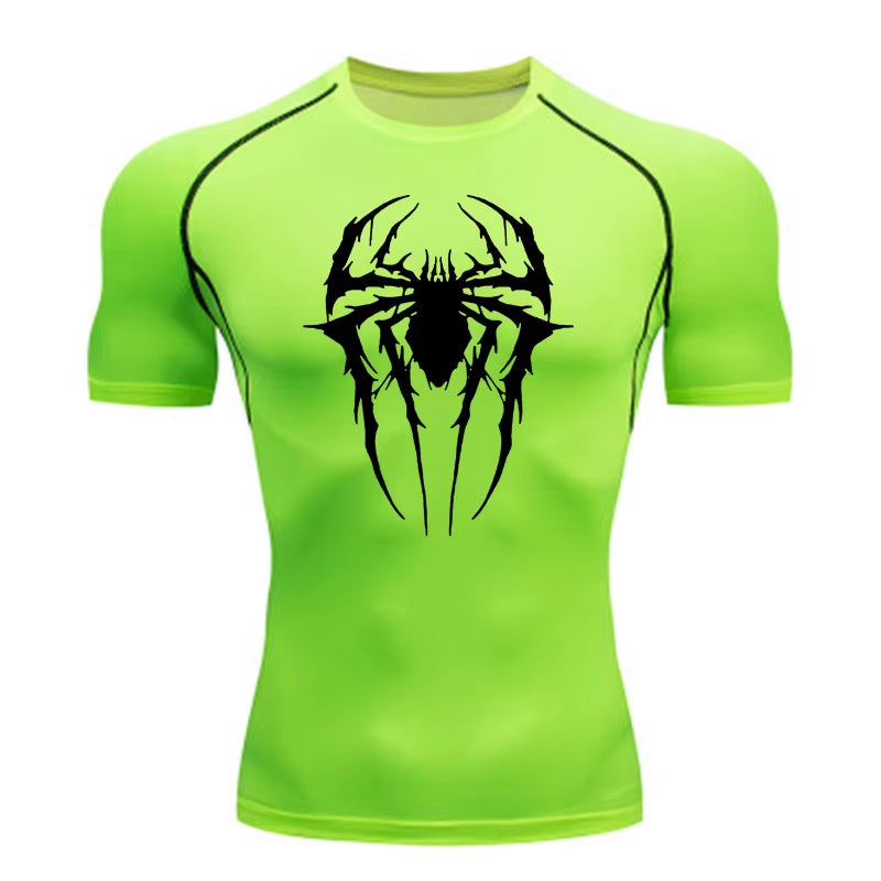 Custom Logo Men Muscle Spider Compression Shirts Spider Web Design High-Elasticity Gym & Running Tees Training Summer