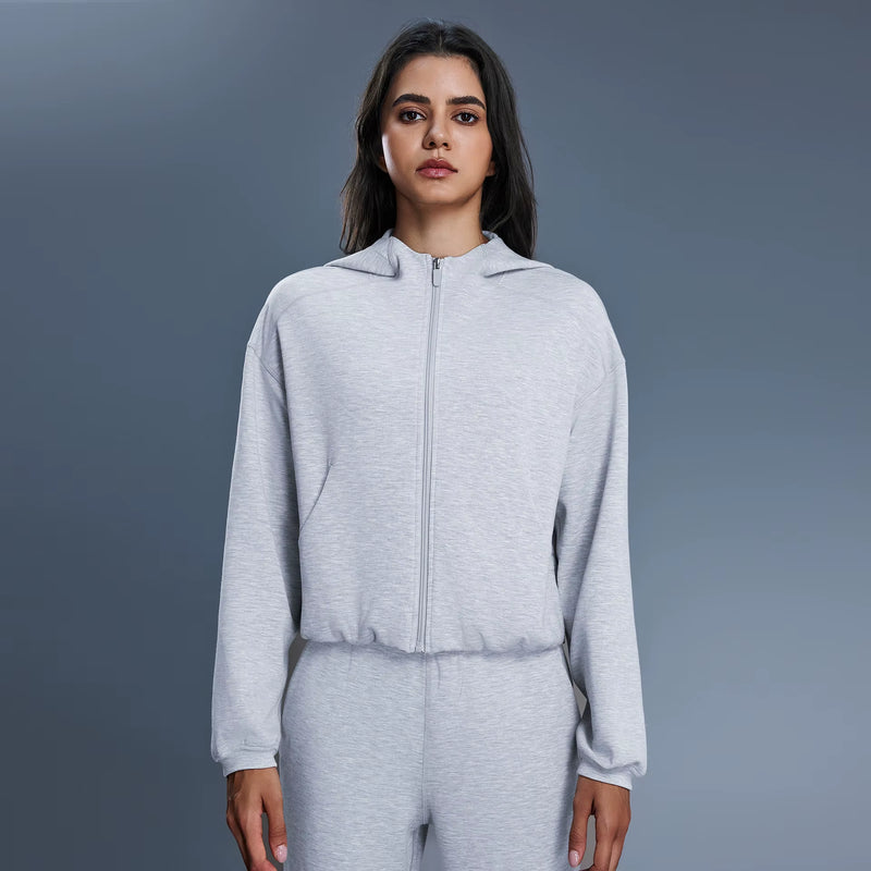 Yoga Women'S Full Zip Long Sleeve Casual Hoodie Fitness Tops Loose Sweater Hooded Sweatshirt Jacket Breathable Running Jacket