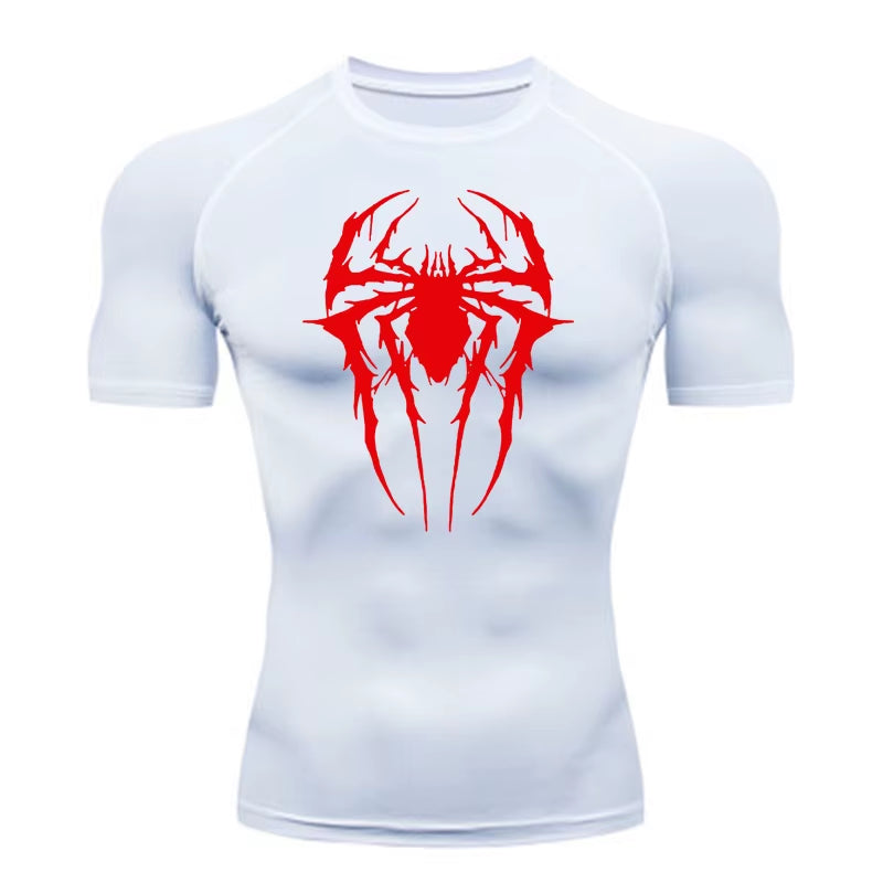 Custom Logo Men Muscle Spider Compression Shirts Spider Web Design High-Elasticity Gym & Running Tees Training Summer