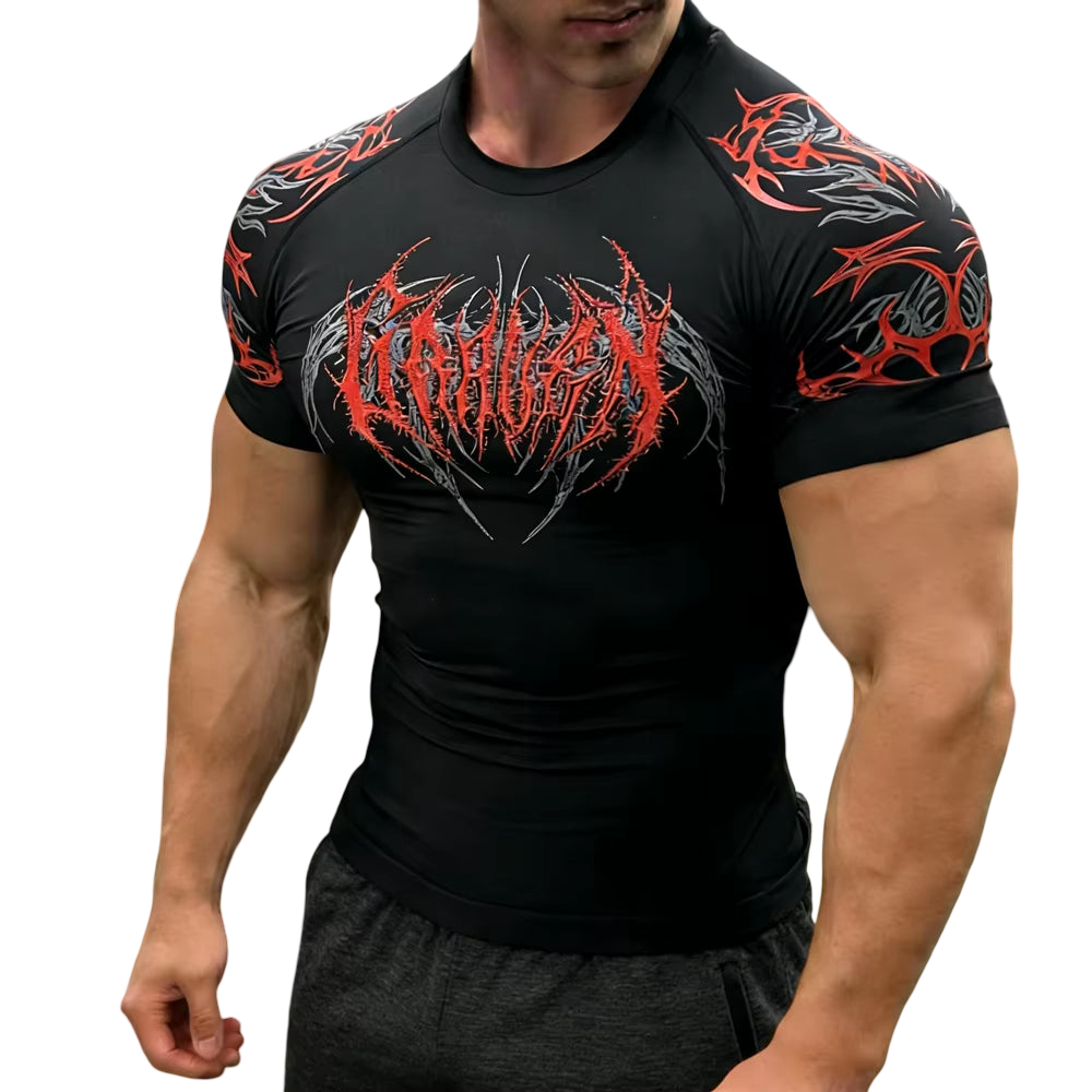 Gothic Metal Compression Shirt - Death Metal Logo Gym Tee