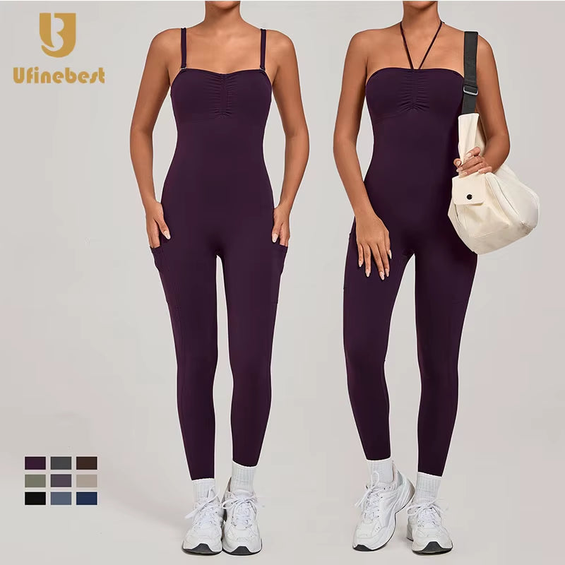 Outdoor Running Fitness Sports Gym Strap Full Length Yoga Jumpsuits