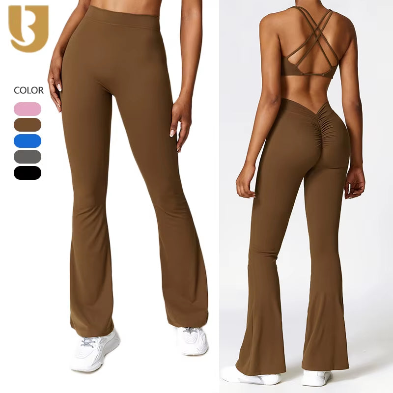 Women'S Custom Logo Lightweight Gym Workout Pants Recyclable Solid Pattern Wide Leg Yoga Leggings