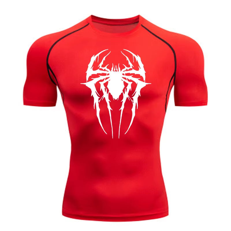 Custom Logo Men Muscle Spider Compression Shirts Spider Web Design High-Elasticity Gym & Running Tees Training Summer