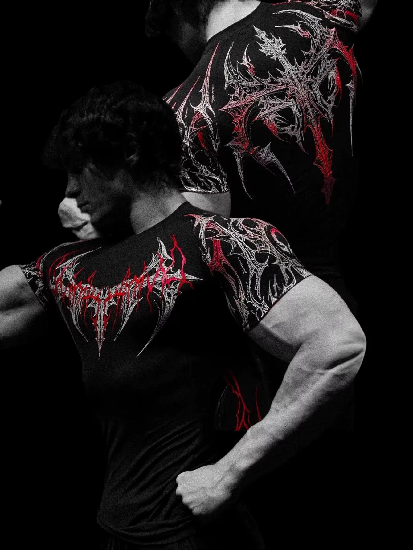 Men'S Compression Gothic Print Sports Top Stylish Quick-Dry Fitted Short Sleeve Gym T-Shirt for Running and Fitness Running