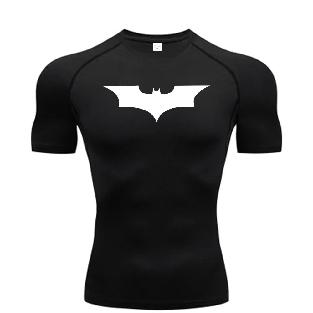 Elevate Your Workout with the GJZ-1024188 Men's Bat-Printed Compression T-Shirt - Perfect for Summer Gym and Casual Wear!