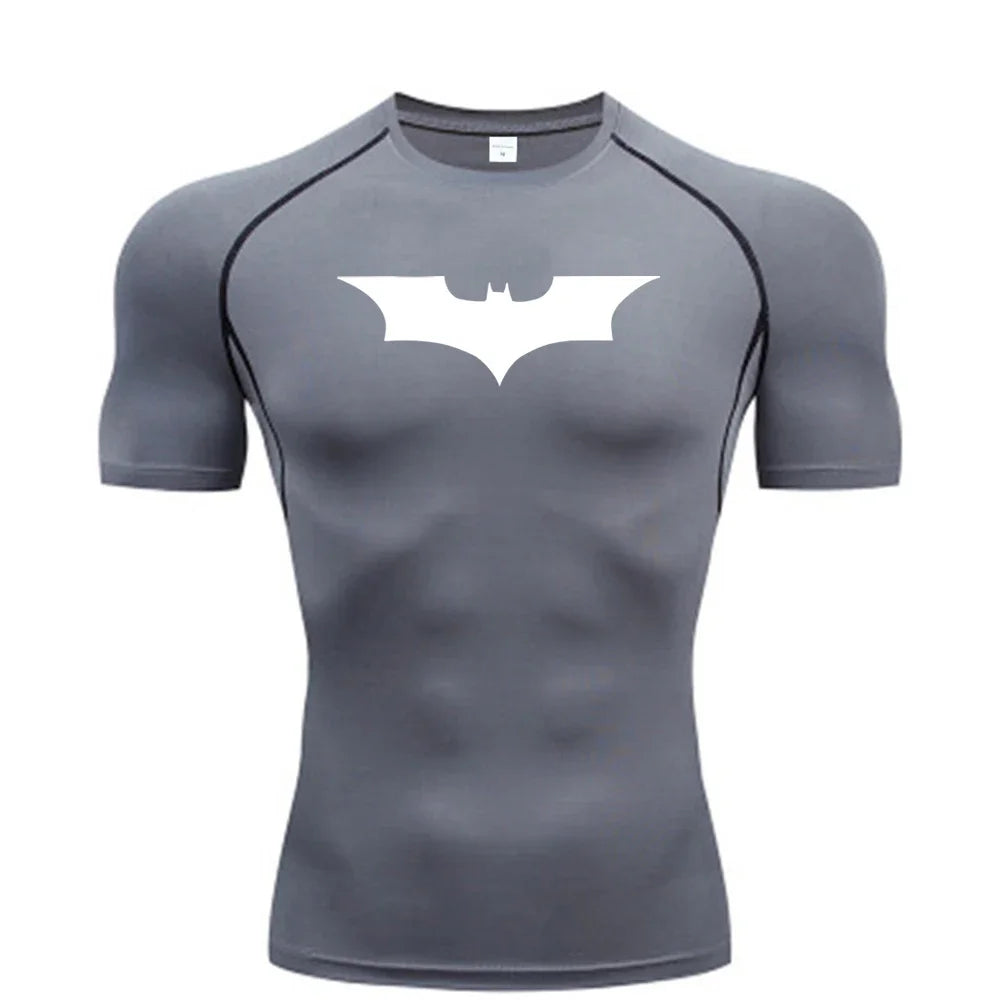 Elevate Your Workout with the GJZ-1024188 Men's Bat-Printed Compression T-Shirt - Perfect for Summer Gym and Casual Wear!