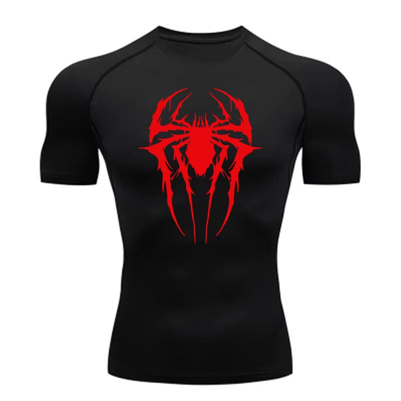 Custom Logo Men Muscle Spider Compression Shirts Spider Web Design High-Elasticity Gym & Running Tees Training Summer
