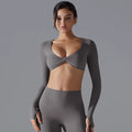 Yoga Wear Sports Gathering Long Sleeve Solid Color Slim-Fit Elastic Fitness Shaping Running Training Top for Women