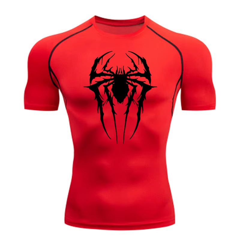 Custom Logo Men Muscle Spider Compression Shirts Spider Web Design High-Elasticity Gym & Running Tees Training Summer