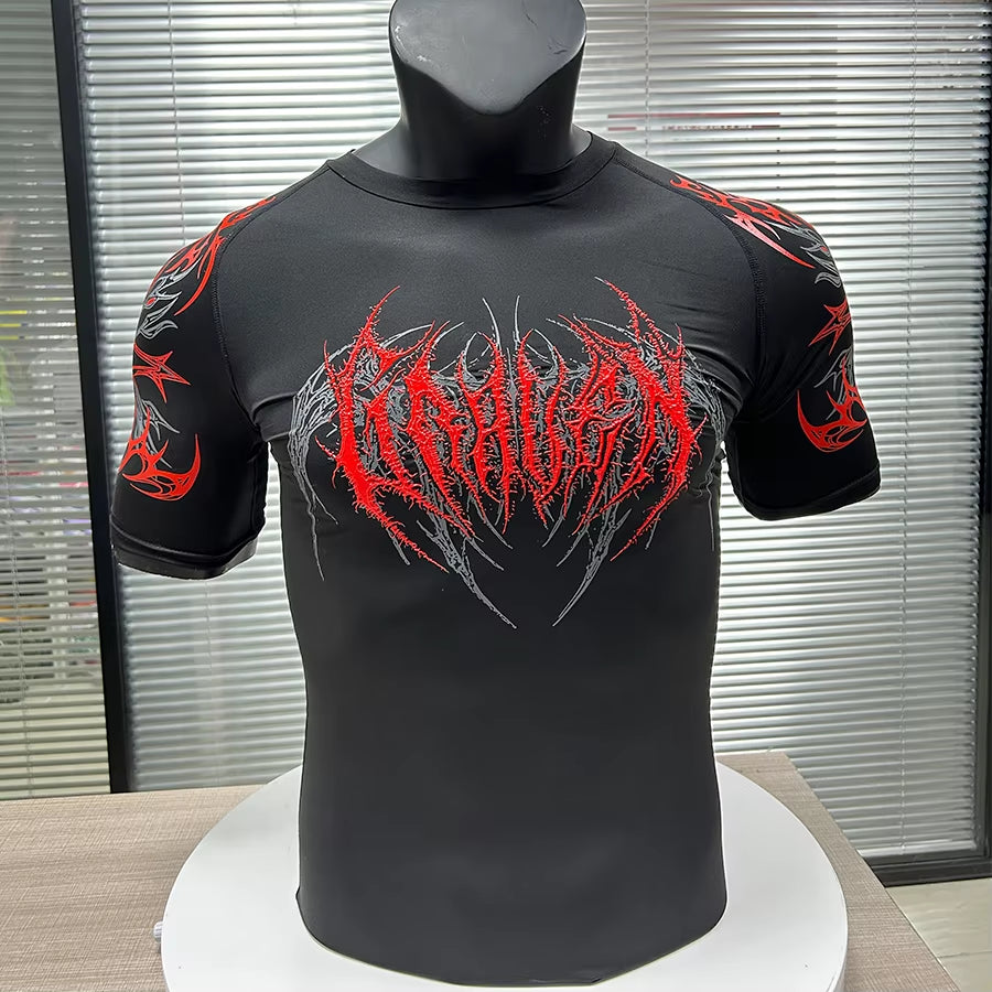 Custom Quick Dry Compression Shirt for Men Silicone Screen Printing Lightweight Moisture Wicking Running Gym Fitness Wear