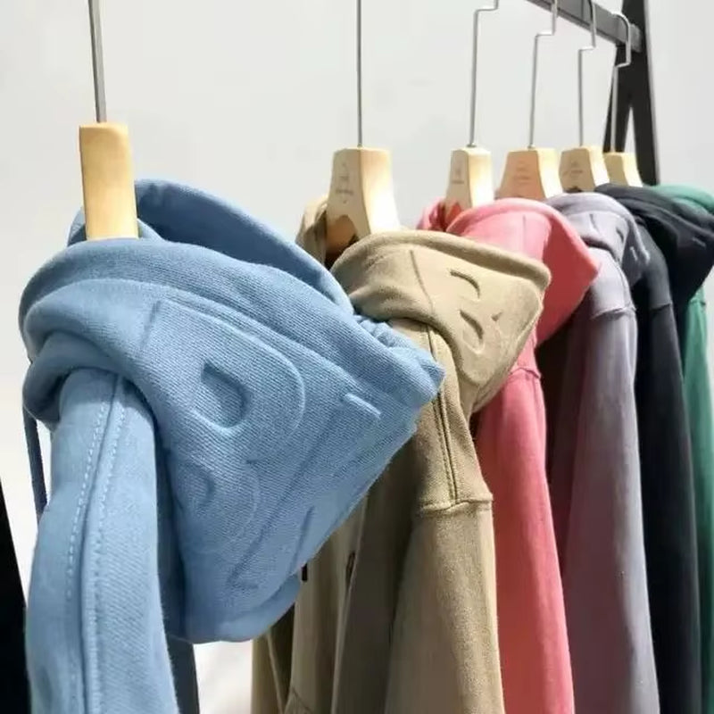 Custom Logo High Quality Fleece Oversized Pullover Heavy Weight 3D Embossing Sweatshirt Loose Heavyweight Embossed Hoodie