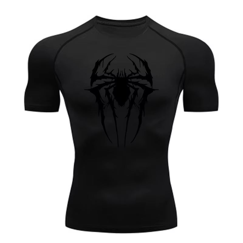 Custom Logo Men Muscle Spider Compression Shirts Spider Web Design High-Elasticity Gym & Running Tees Training Summer
