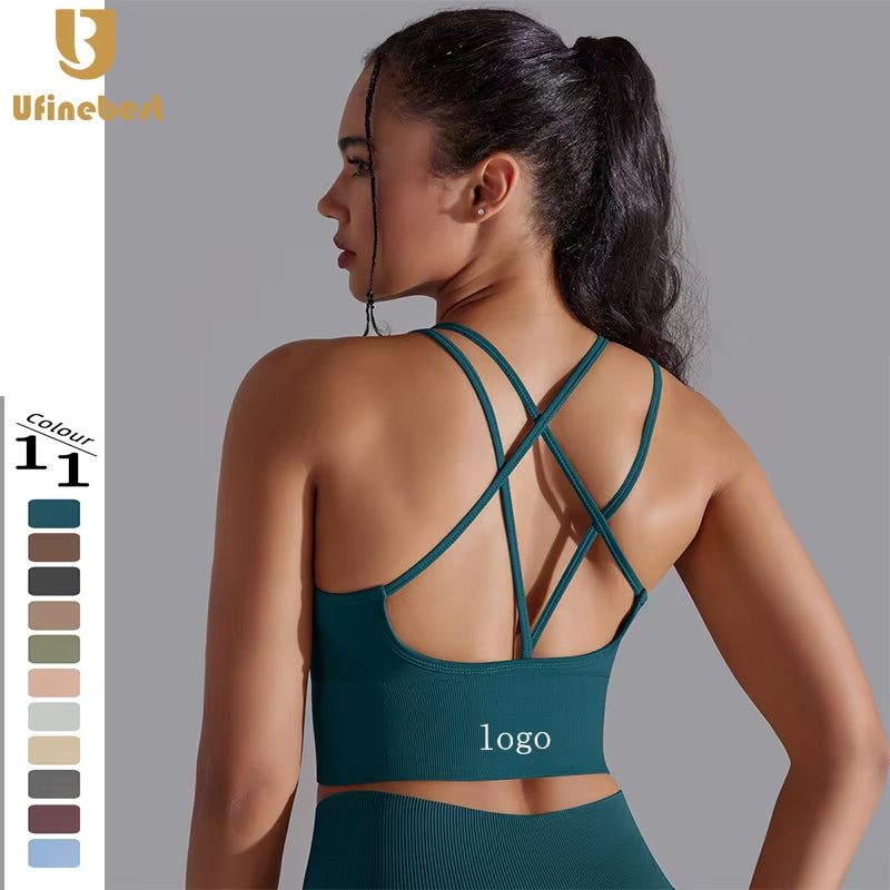 Factory Price Fitness Seamless Yoga Sports Bra Plain Cross Back High Support Gym Athletic Training Bra Top